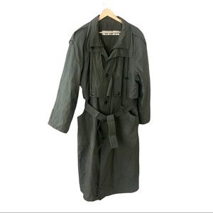 Vintage Trans-Atlantique Oversized Green Trench Coat Size M Zip And Button Lined